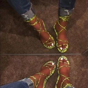 Inspired-Snake-print wrap around sandals